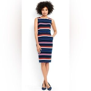 Lands End Ponte Knit Multicolor‎ Striped Sleeveless Sheath Dress